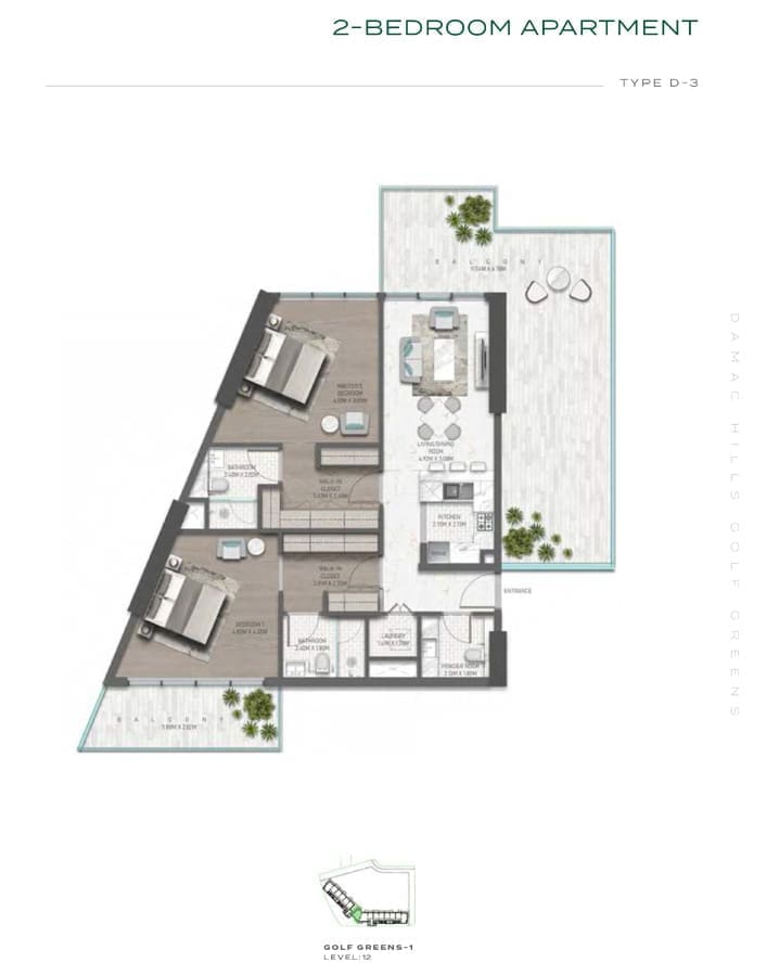 Golf Greens 2 Bedroom Apartment Type D3 Floor Plan