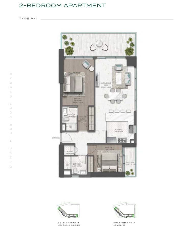 Golf Greens 2 Bedroom Apartment Type A1 Floor Plan