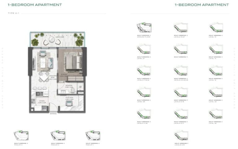 Golf Greens 1 Bedroom Apartment Type A1 Floor Plan