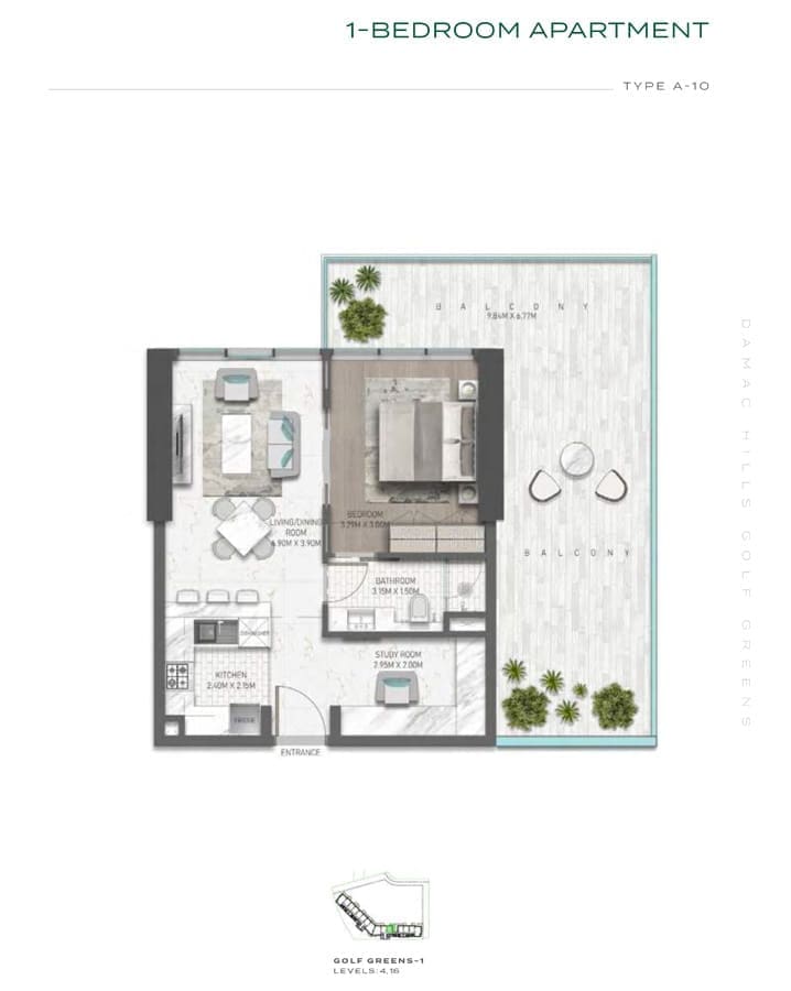 Golf Greens 1 Bedroom Apartment Type A10 Floor Plan