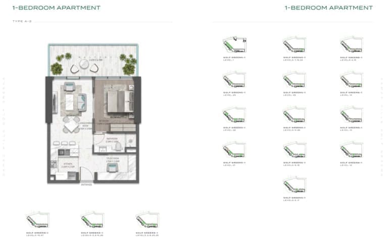 Golf Greens 1 Bedroom Apartment Type A2 Floor Plan