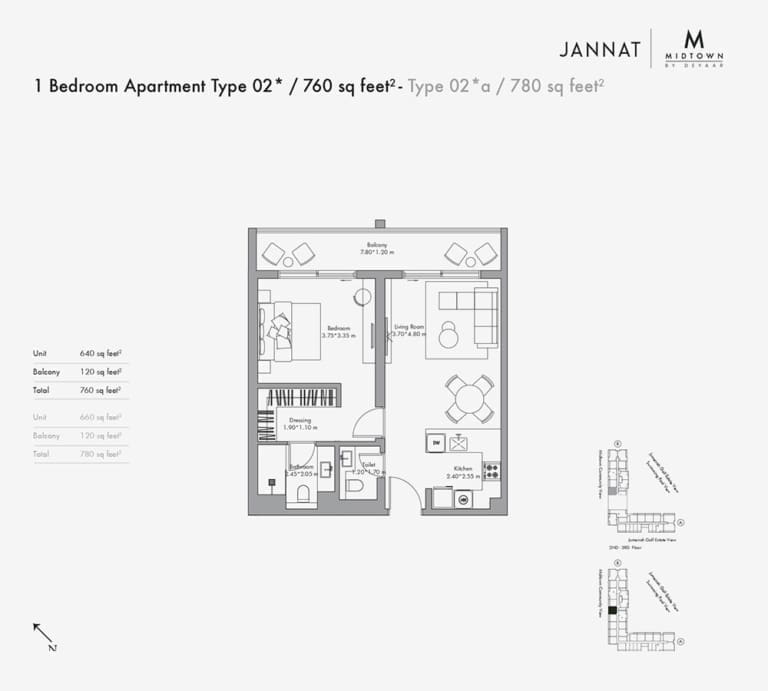 Jannat by Deyaar 1 Bedroom Apartment Type 02 Floor Plan