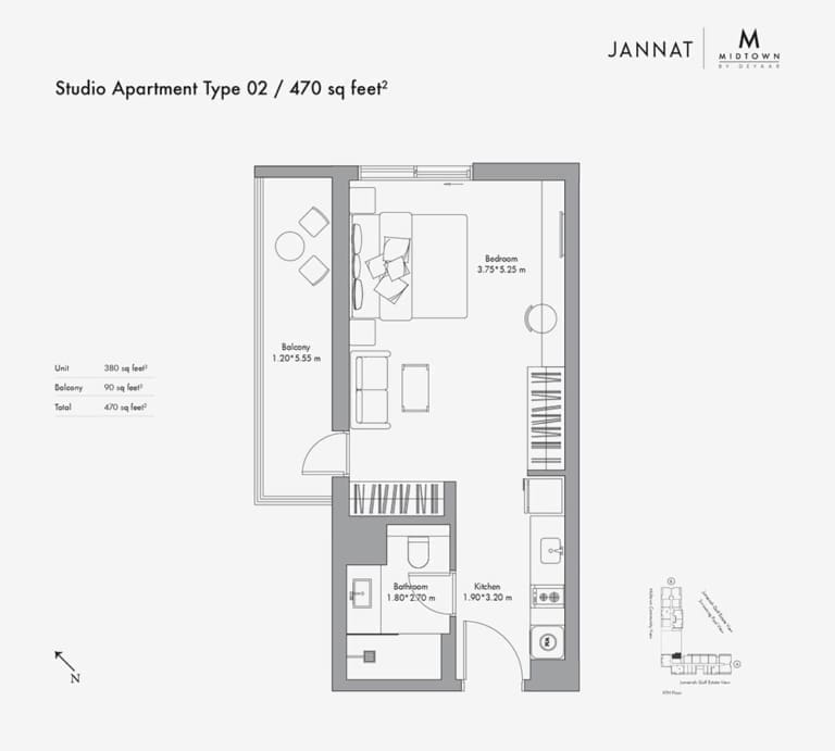 Jannat by Deyaar Studio Apartment Type 02 Floor Plan
