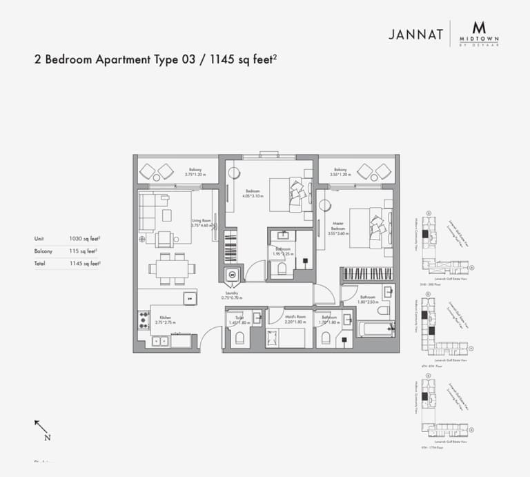 Jannat by Deyaar 2 Bedroom Apartment Type 03 Floor Plan