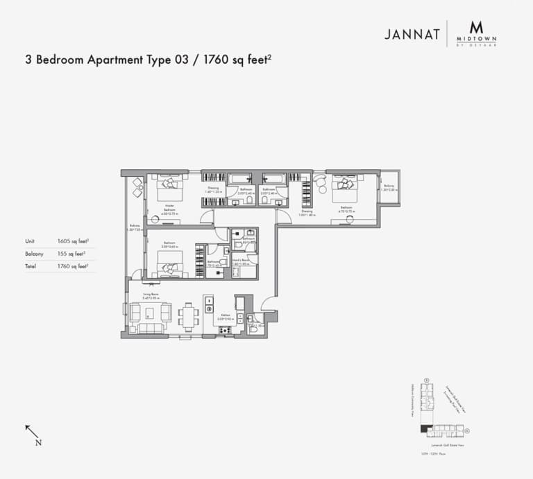 Jannat by Deyaar 3 Bedroom Apartment Type 03 Floor Plan