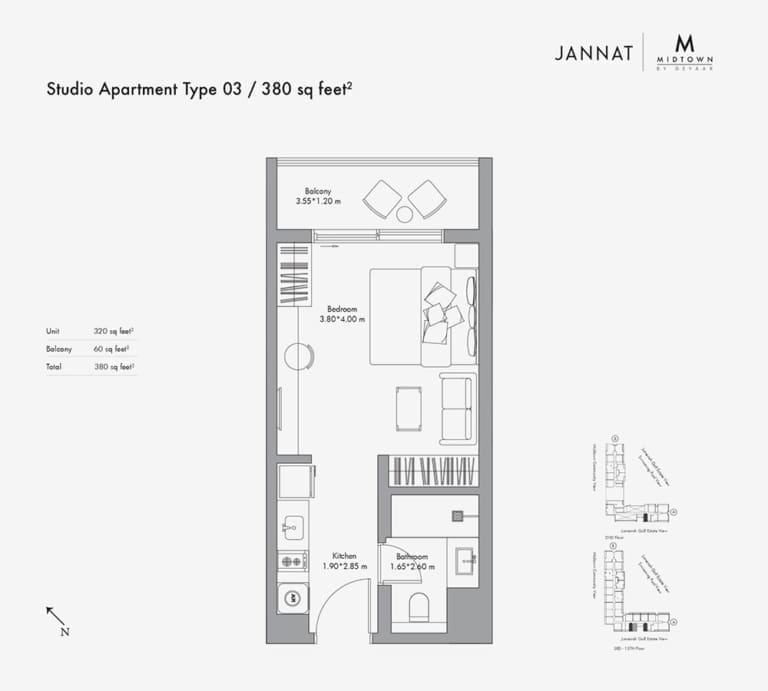 Jannat by Deyaar Studio Apartment Type 03 Floor Plan