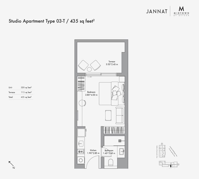 Jannat by Deyaar Studio Apartment Type 03-T Floor Plan