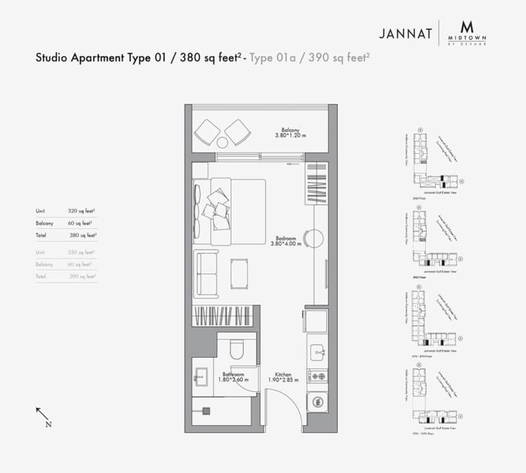 Jannat by Deyaar Studio Apartment Type 01 Floor Plan