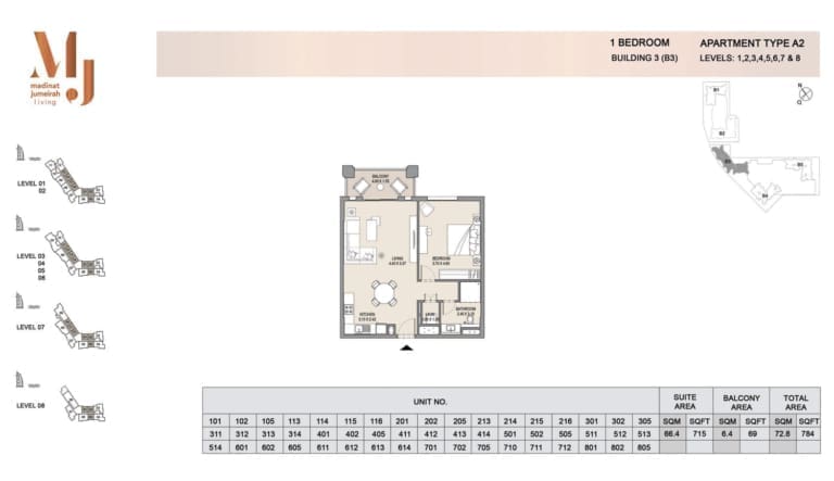 Lamtara Building 3 – 1 Bedroom Apartment Type A2 Floor Plan