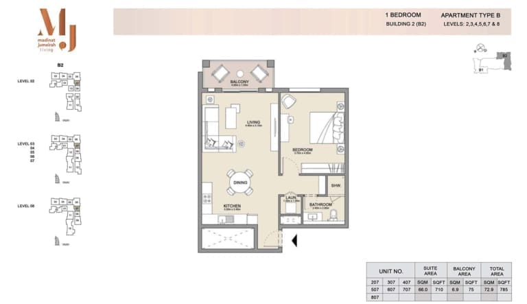 Lamtara Building 2 – 1 Bedroom Apartment Type B Floor Plan