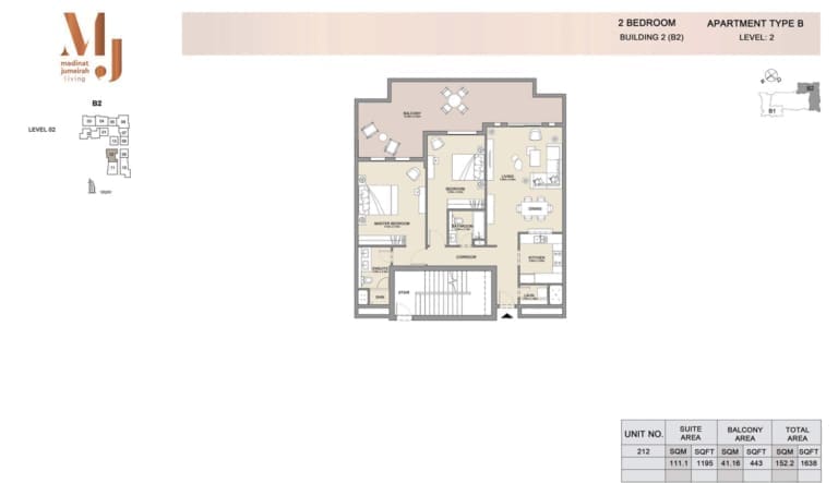 Lamtara Building 2 – 2 Bedroom Apartment Type B Floor Plan