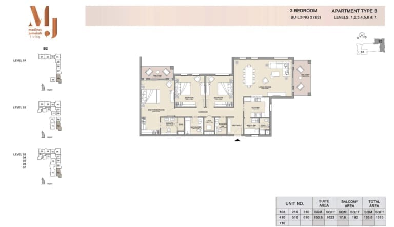 Lamtara Building 2 – 3 Bedroom Apartment Type B Floor Plan