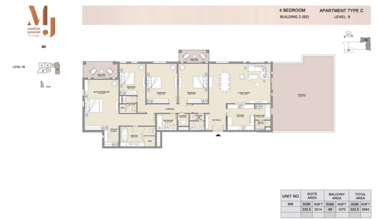 Lamtara Building 2 – 4 Bedroom Apartment Type C Floor Plan