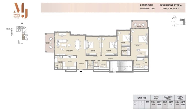 Lamtara Building 2 – 4 Bedroom Apartment Type A Floor Plan
