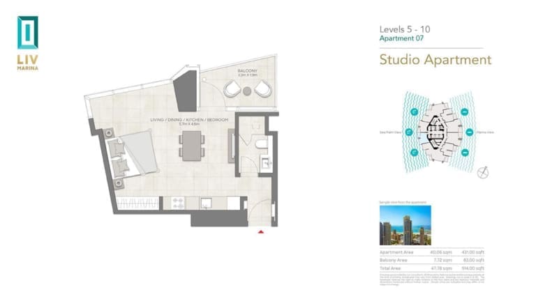 LIV Marina Studio Apartment 07 Floor Plan