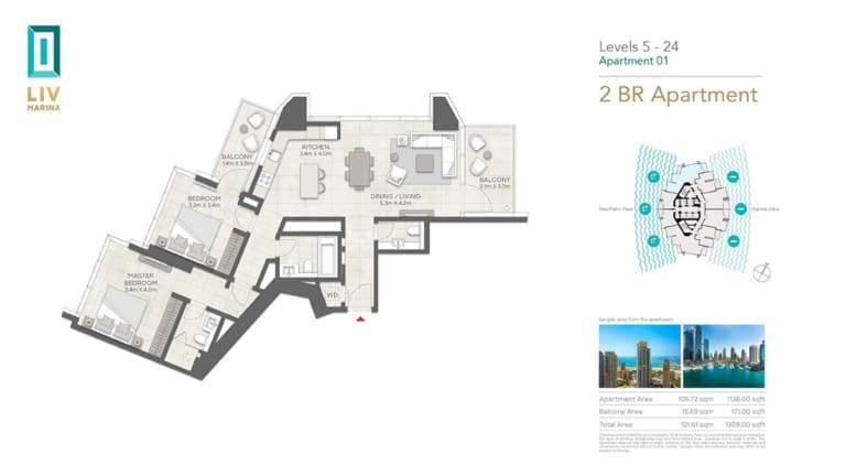 LIV Marina 2 Bedroom Apartment 01 Level 05-24 Floor Plan