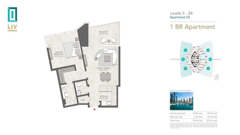 LIV Marina 1 Bedroom Apartment 03 Level 05-24 Floor Plan
