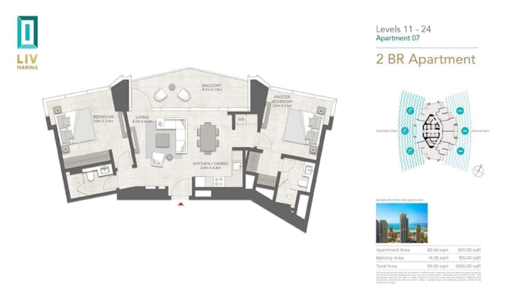 LIV Marina 2 Bedroom Apartment 07 Floor Plan
