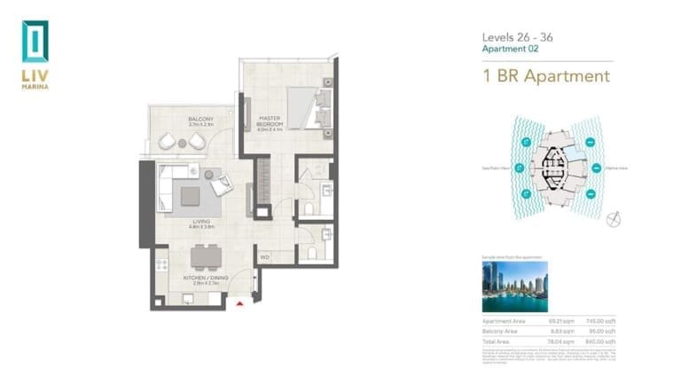 LIV Marina 1 Bedroom Apartment 02 Floor Plan