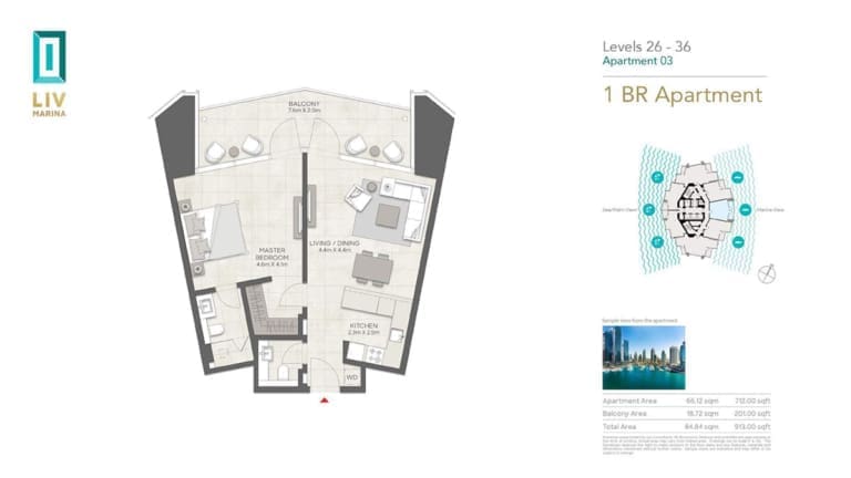 LIV Marina 1 Bedroom Apartment 03 Floor Plan