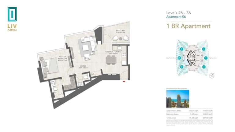 LIV Marina 1 Bedroom Apartment 06 Floor Plan
