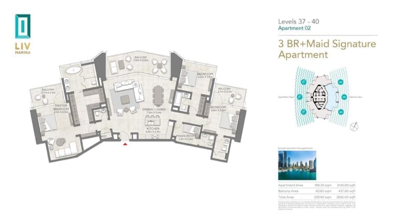 LIV Marina 3 Bedroom Plus Maid Signature Apartment 02 Floor Plan