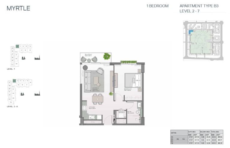 Myrtle 1 Bedroom Apartment Type B3-1 Floor Plan