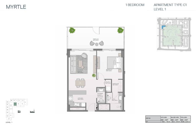 Myrtle 1 Bedroom Apartment Type C1 Floor Plan