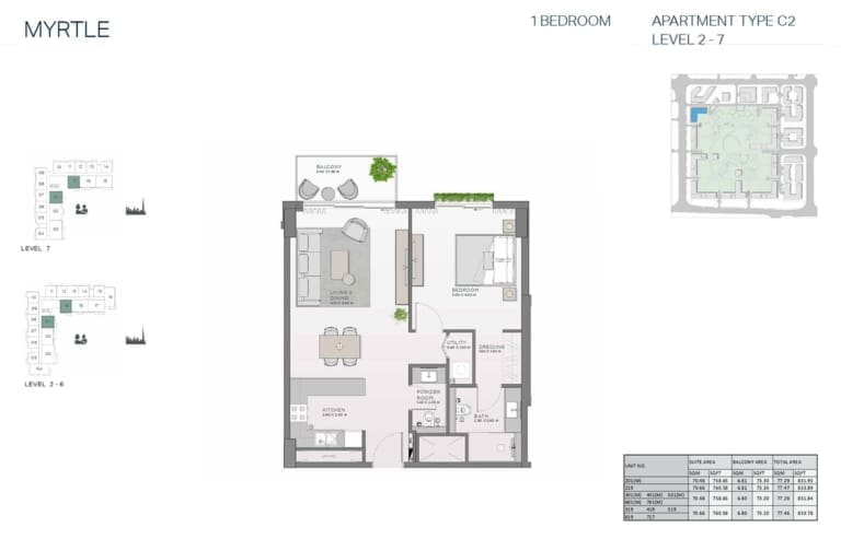 Myrtle 1 Bedroom Apartment Type C2 Floor Plan