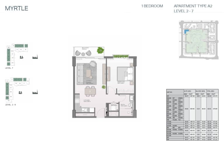 Myrtle 1 Bedroom Apartment Type A2 Floor Plan