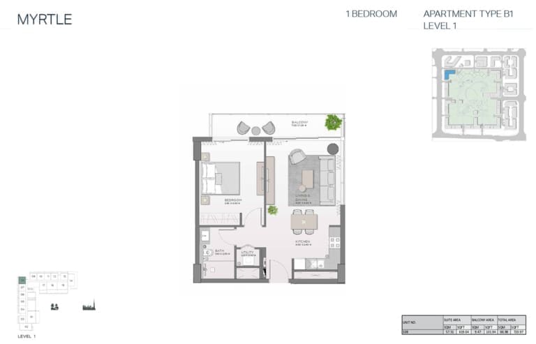 Myrtle 1 Bedroom Apartment Type B1 Floor Plan