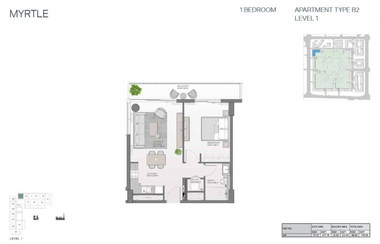 Myrtle 1 Bedroom Apartment Type B2 Floor Plan