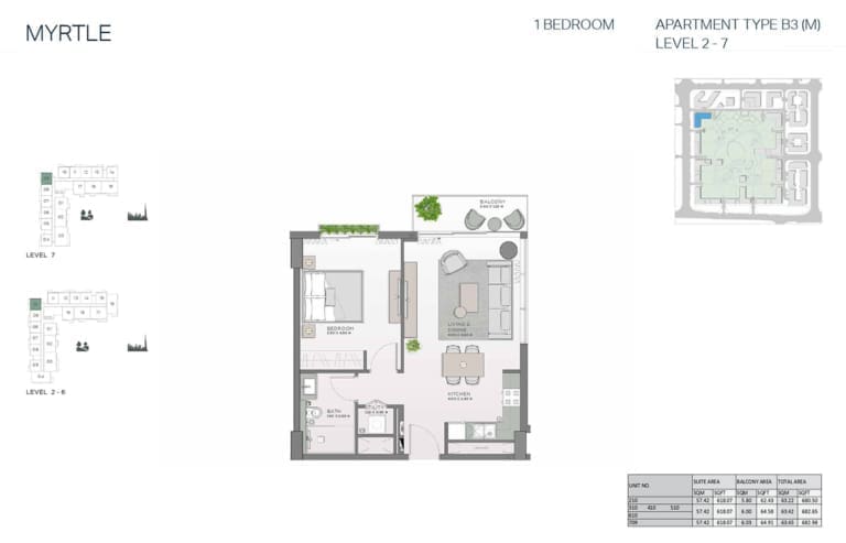 Myrtle 1 Bedroom Apartment Type B3 Floor Plan