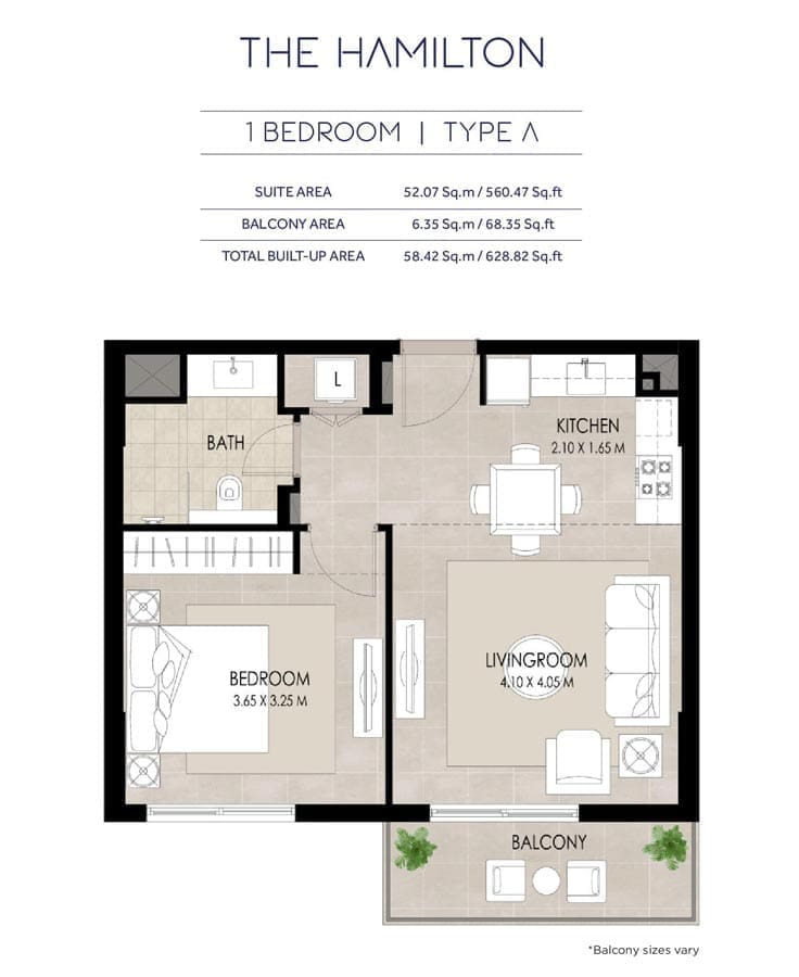 Nshama The Hamilton 1 Bedroom Apartment Type A Floor Plan
