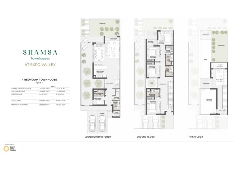 SHAMSA 4 Bedroom Townhouses Type 1 Floor Plans