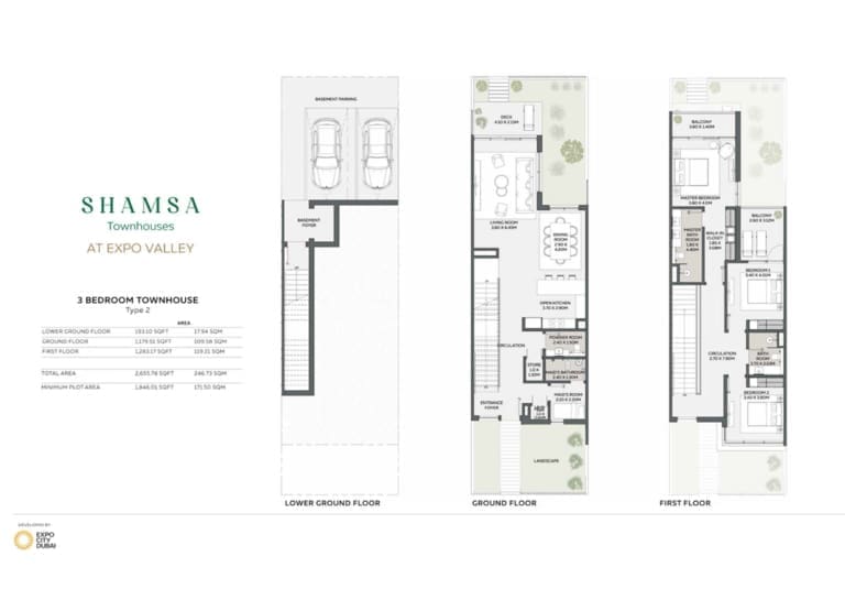 SHAMSA 3 Bedroom Townhouses Type 2 Floor Plans