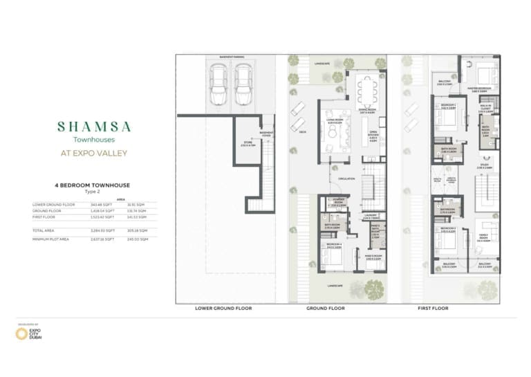 SHAMSA 4 Bedroom Townhouses Type 2 Floor Plans
