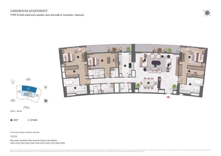 Sobha Seahaven Sky Edition 3 Bedroom Apartment Type D Floor Plan