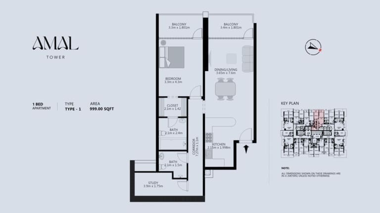 Amal Tower 1 Bedroom Apartment Type 1 Floor Plan