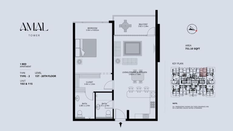 Amal Tower 1 Bedroom Apartment Type 2 Floor Plan