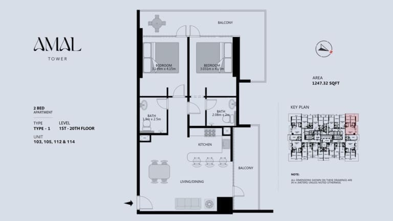 Amal Tower 2 Bedroom Apartment Type 1 Floor Plan