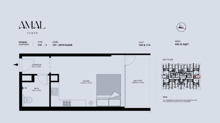 Amal Tower Studio Apartment Type 1 Floor Plan