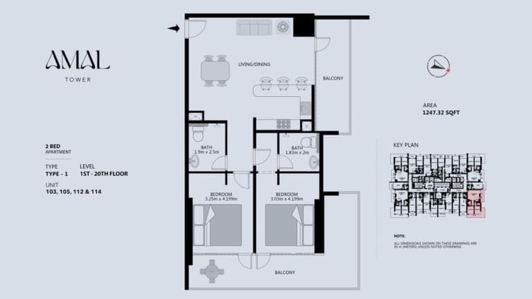 Amal Tower 2 Bedroom Apartment Type 1-1 Floor Plan