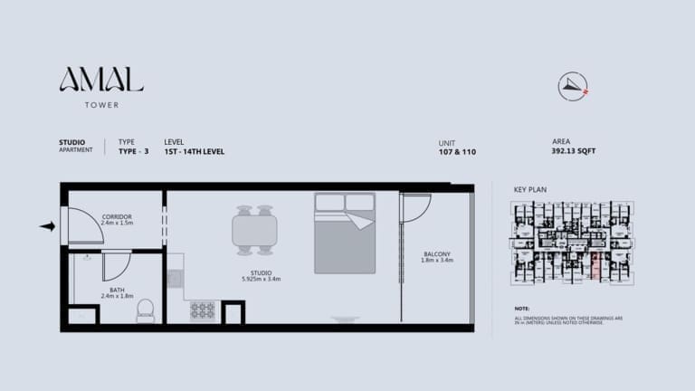 Amal Tower Studio Apartment Type 3 Floor Plan