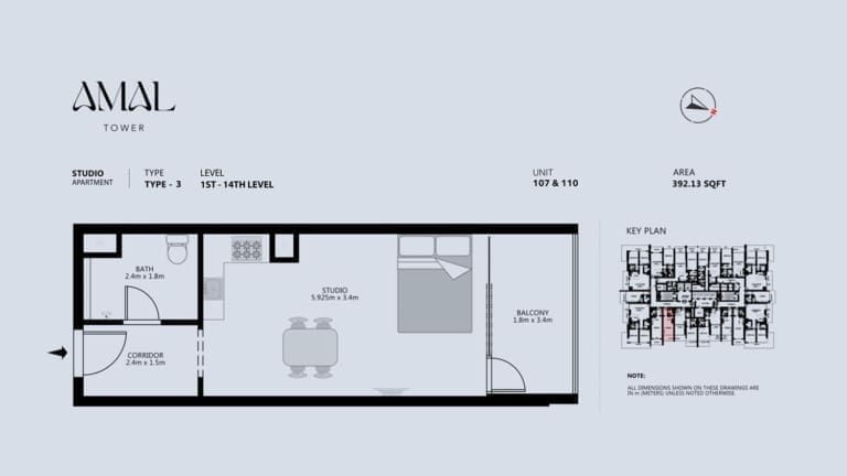 Amal Tower Studio Apartment Type 3-1 Floor Plan