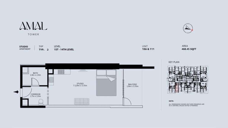 Amal Tower Studio Apartment Type 2-1 Floor Plan