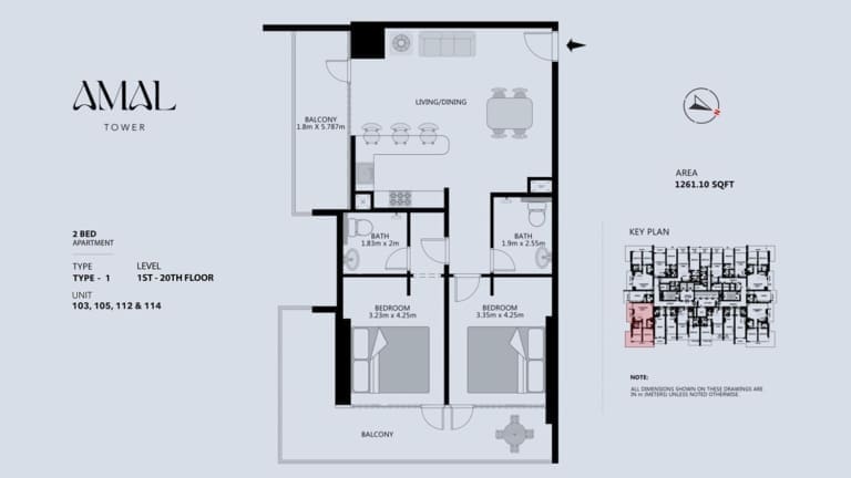 Amal Tower 2 Bedroom Apartment Type 1-2 Floor Plan