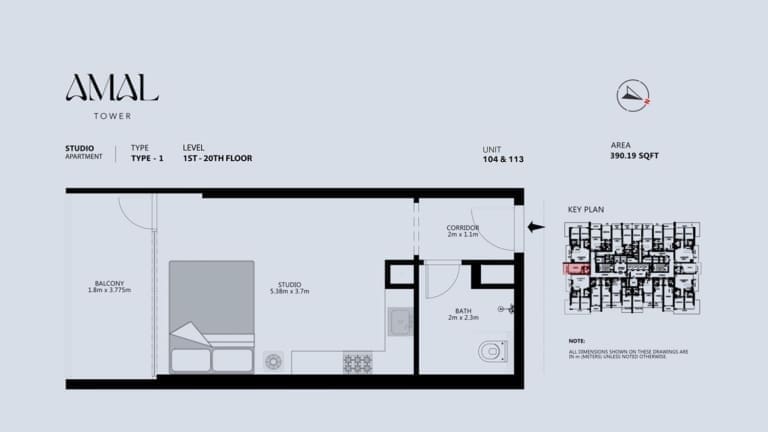 Amal Tower Studio Apartment Type 1-1 Floor Plan