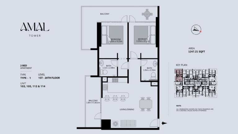 Amal Tower 2 Bedroom Apartment Type 1-3 Floor Plan