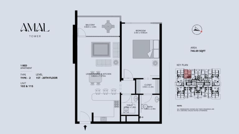 Amal Tower 1 Bedroom Apartment Type 2-1 Floor Plan